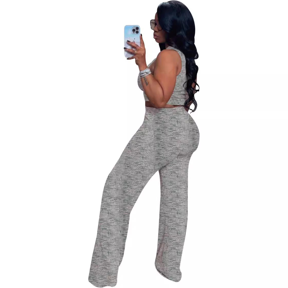 Women's Summer Sleeveless Printed Tank Top Wide-Leg Trousers Two-Piece Set 8