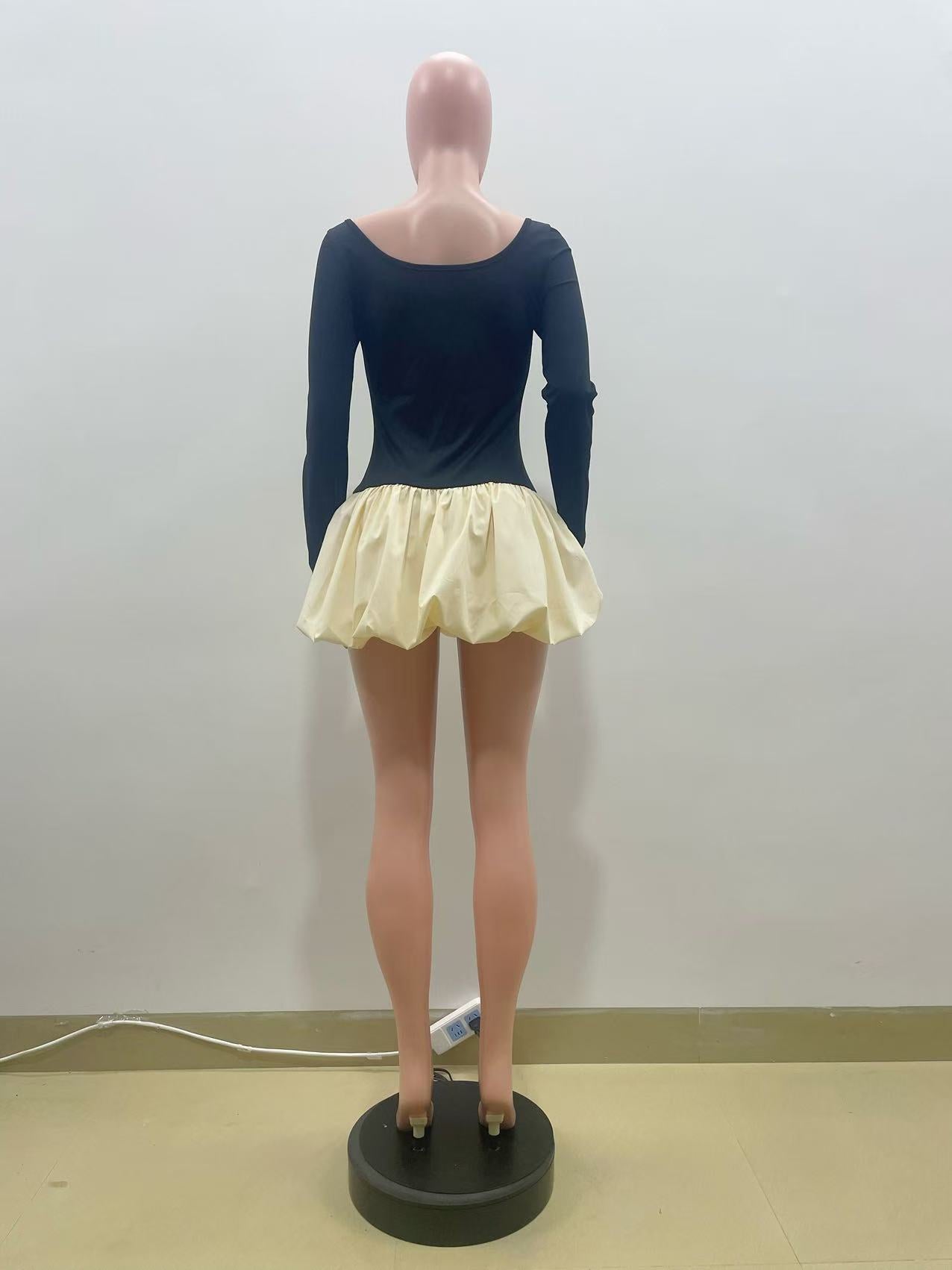 Women French autumn long sleeve Round Neck sexy Mini dress 6