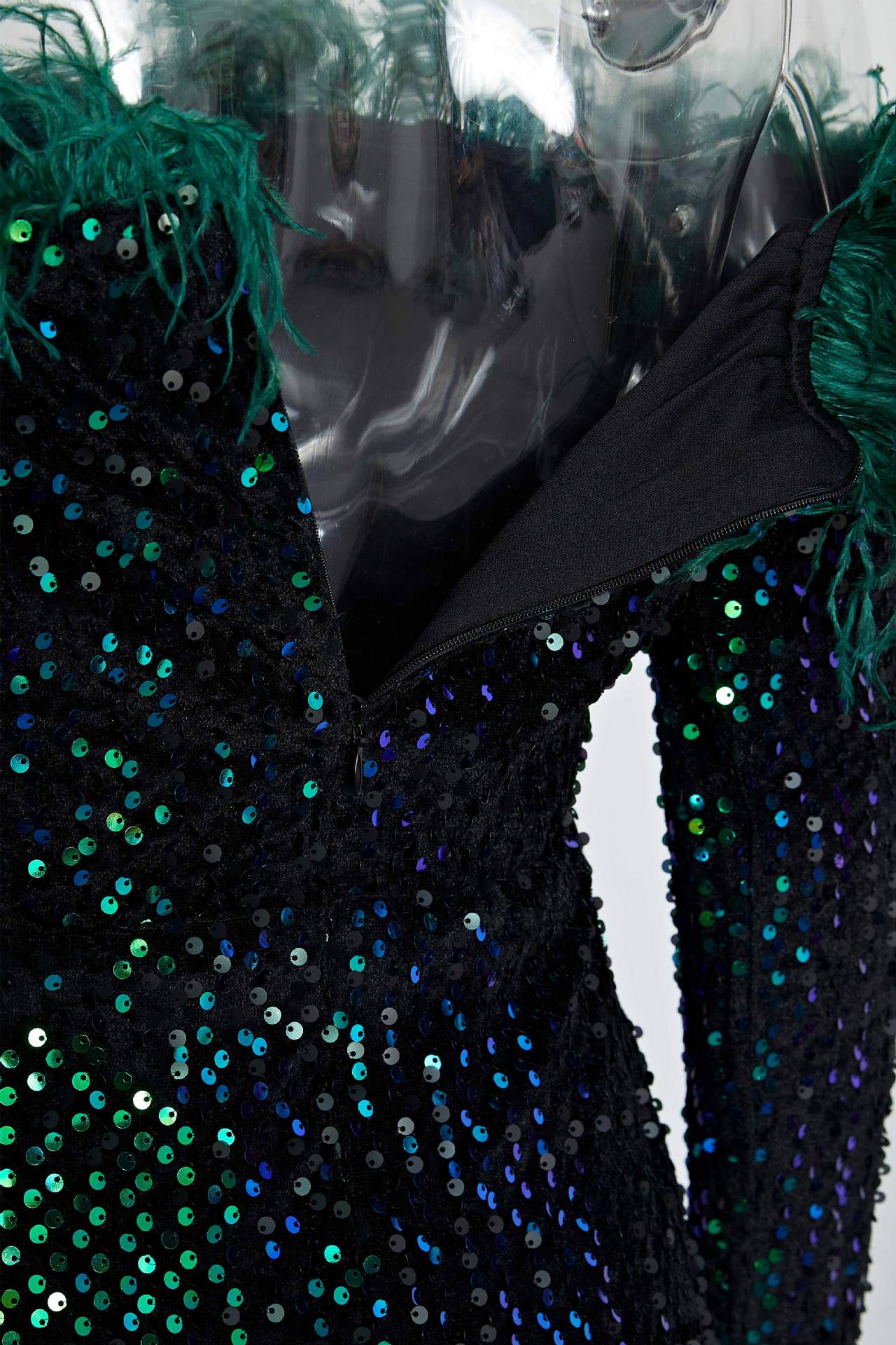 Sequin Mermaid Evening Dress Female Feather Off Shoulder Long Sleeve Formal Party Long Dress 7