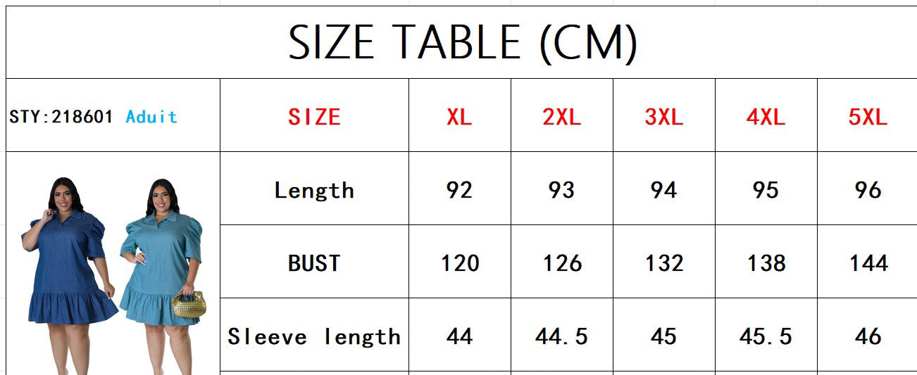 Plus Size Women Denim Turndown Collar Short Sleeve Dress 7