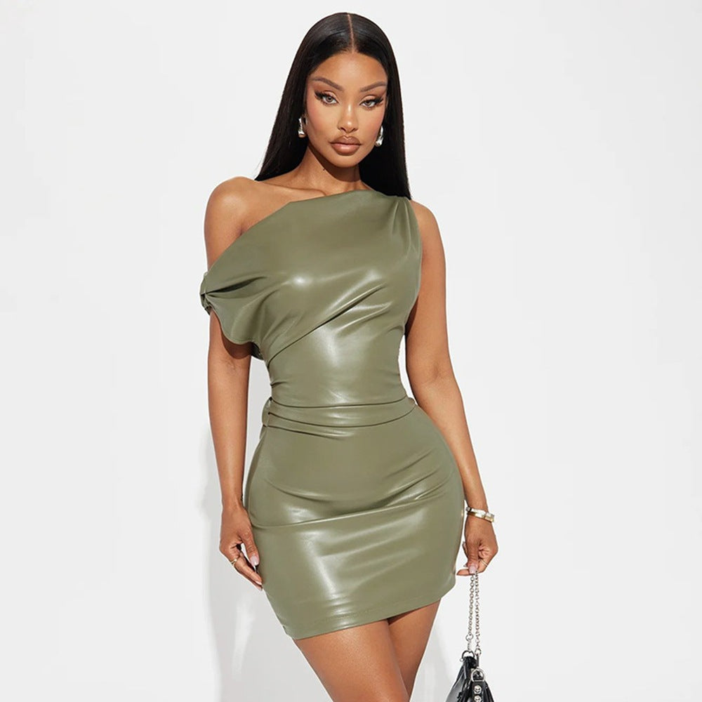 Women's Sexy Nightclub Trend Slash Shoulder Mini Bodycon Dress 4