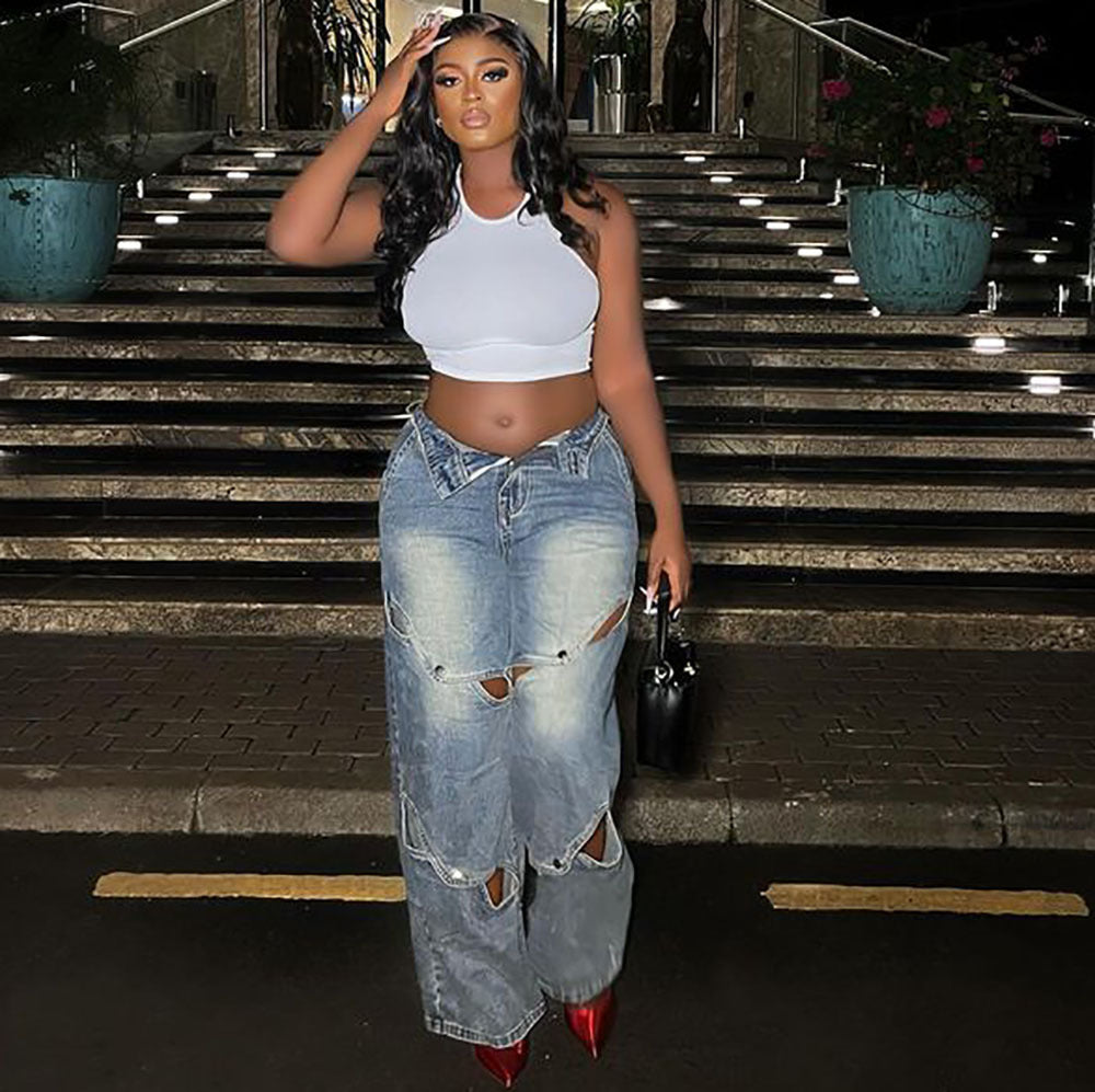 Women Casual button Denim Pants 3