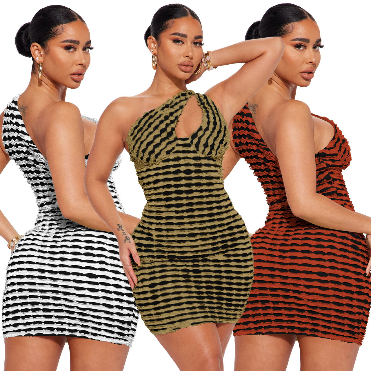 Ladies Sexy Fashion Slash Shoulder Cutout Dress 4