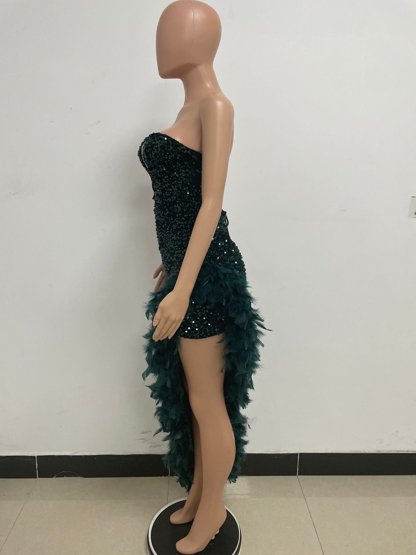 Women Sexy Off Shoulder Backless Sequin Feather Dress 31