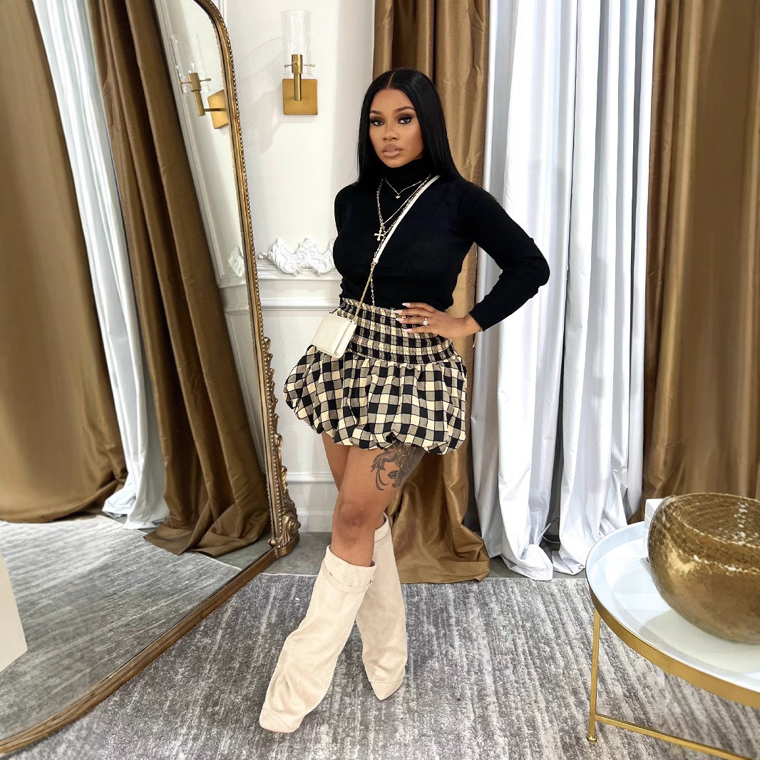 Women Classic Plaid Flower Bud Skirt 4