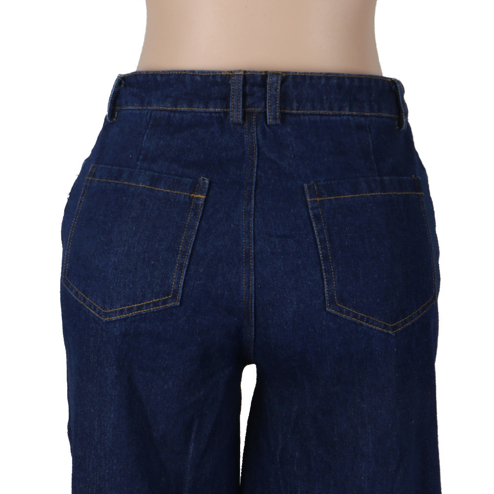 Sexy Women's Irregular Ripped Loose Denim Pants 13