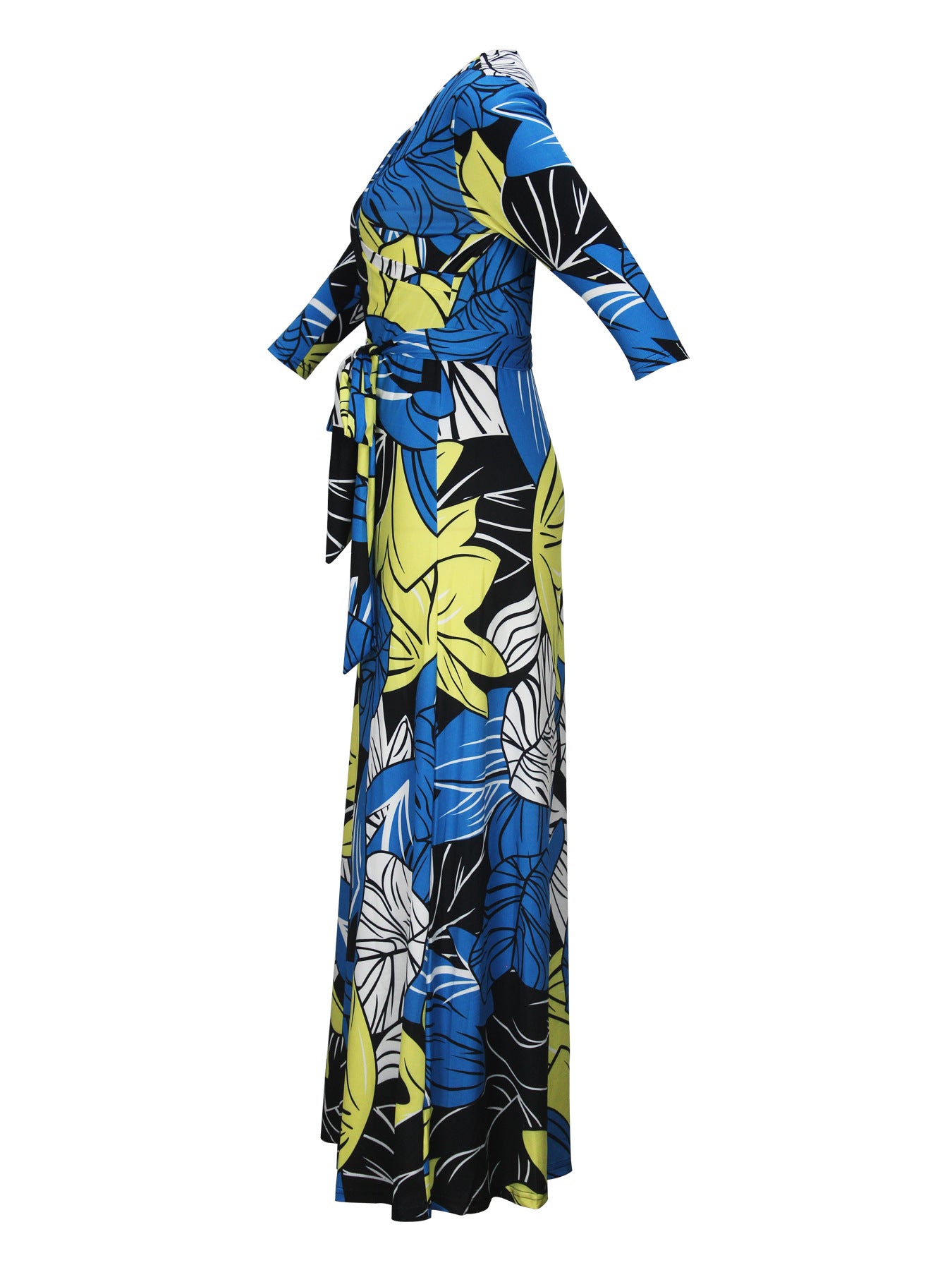 Spring & Autumn Women's Fashion Elegant Wrap V-Neck Half-Sleeve Print Belt Maxi Dress 60