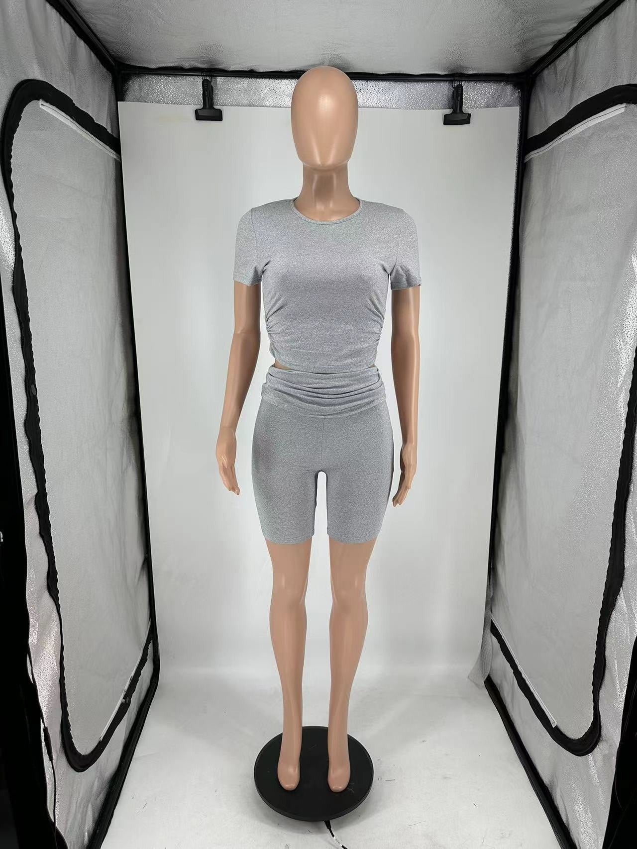 Short-Sleeve Round Neck Shorts Set Casual Summer Outfit 15