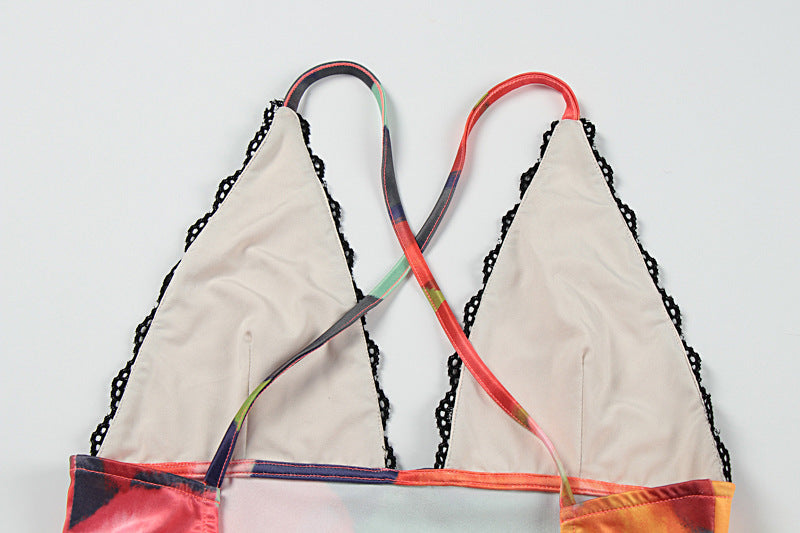 Women Summer Sexy V-Neck Printed Sleeveless Strap Dress 14