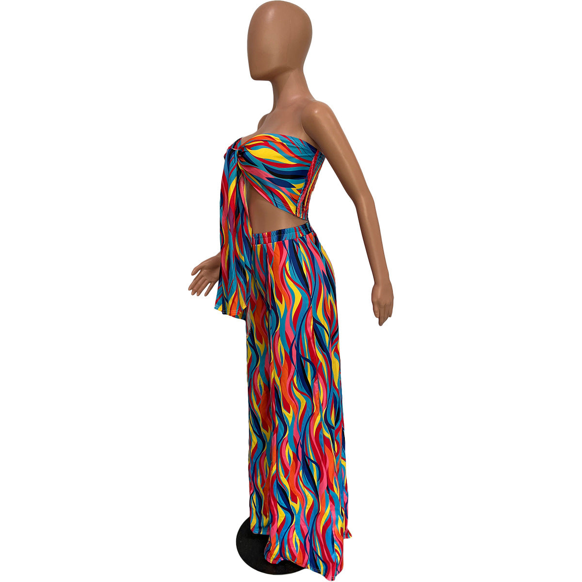 Women's Spring/Summer Colorful Print trapless Tube Top Wide Leg Pants Two Piece Set 7