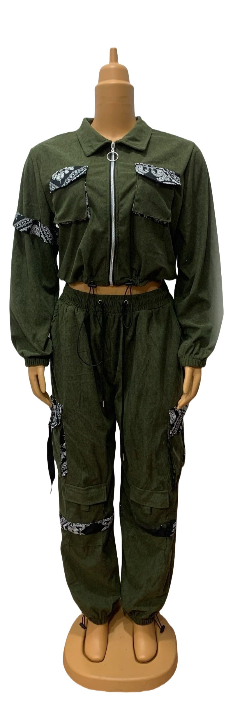 Plus Size Women Colorblock Top and Cargo Trousers Casual Two Piece Set 3