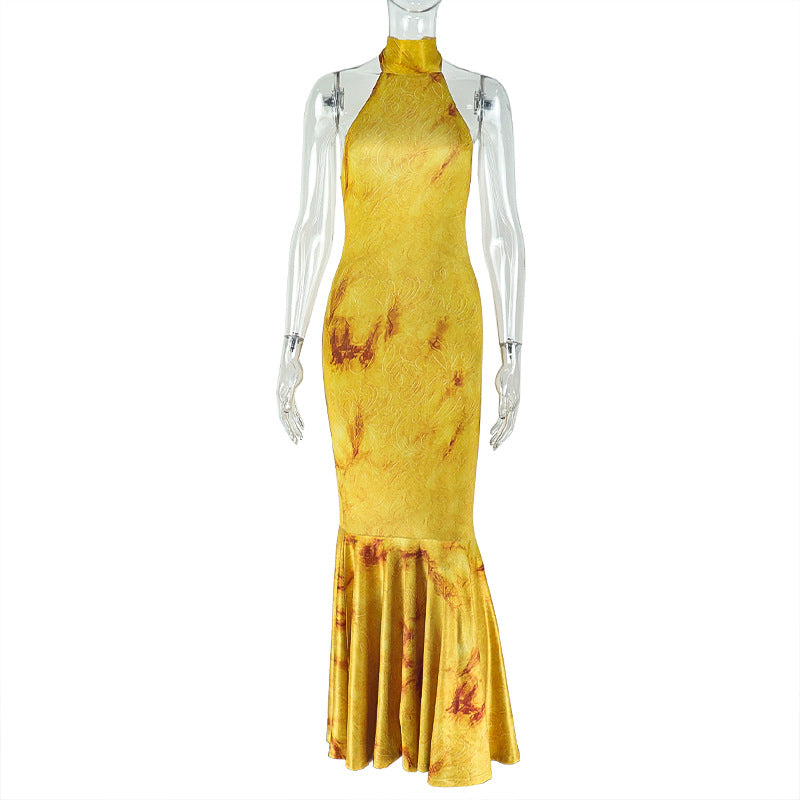 Women Elegant Sexy Backless High Neck Bodycon Fishtail Dress 7