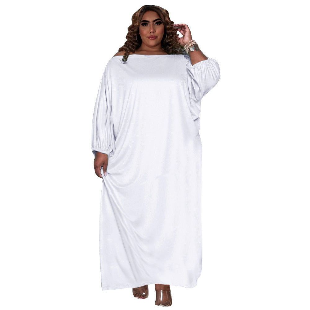 Plus Size Women Solid Off Shoulder Loose Dress 14