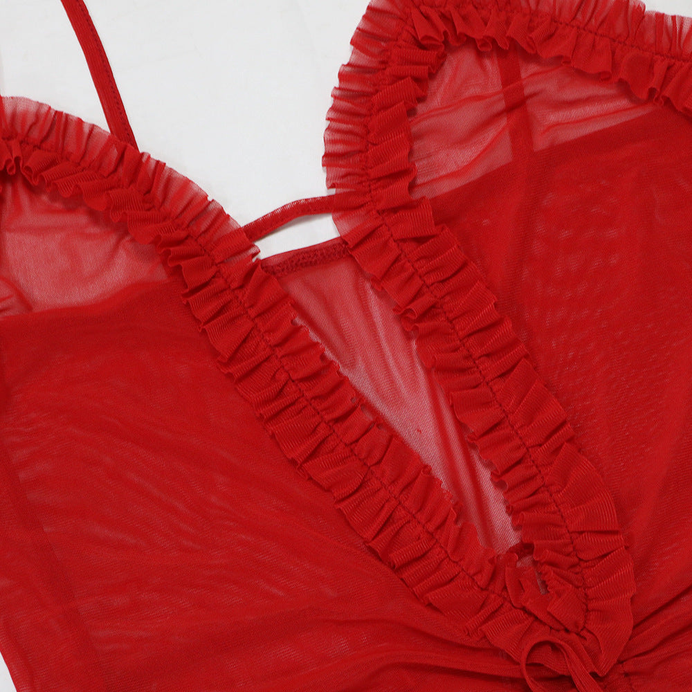 Sexy See-Through Mesh Solid Color High Slit Dress 21