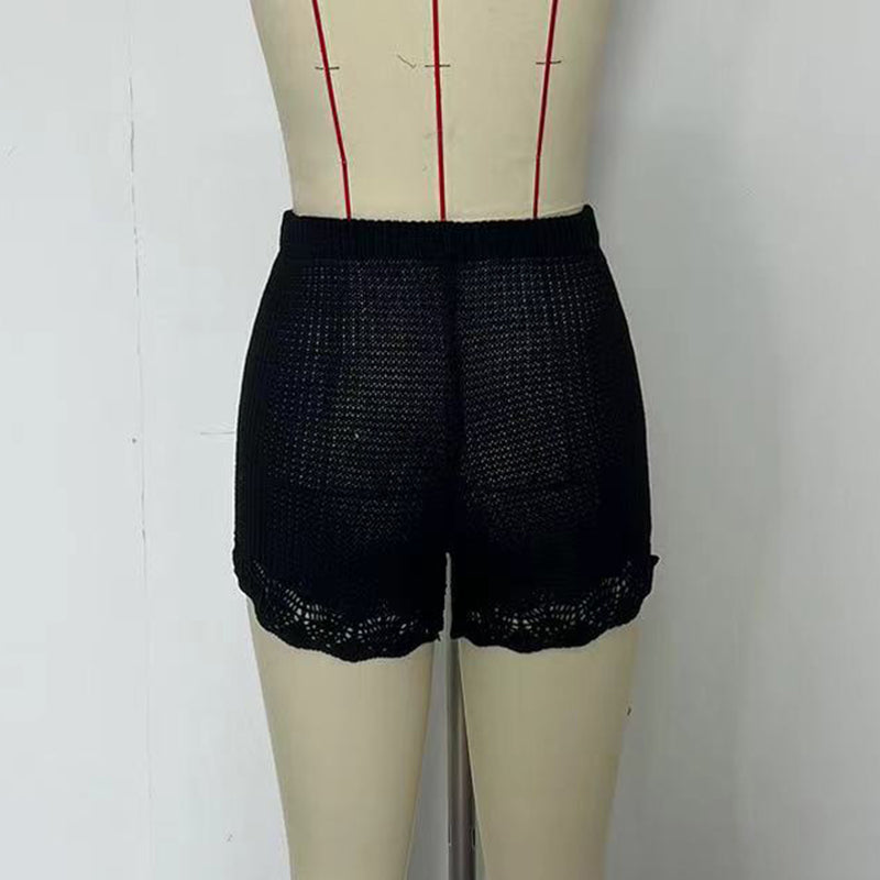 Fashion Women's Clothing Solid Color Knitted Holidays Beach Shorts 11