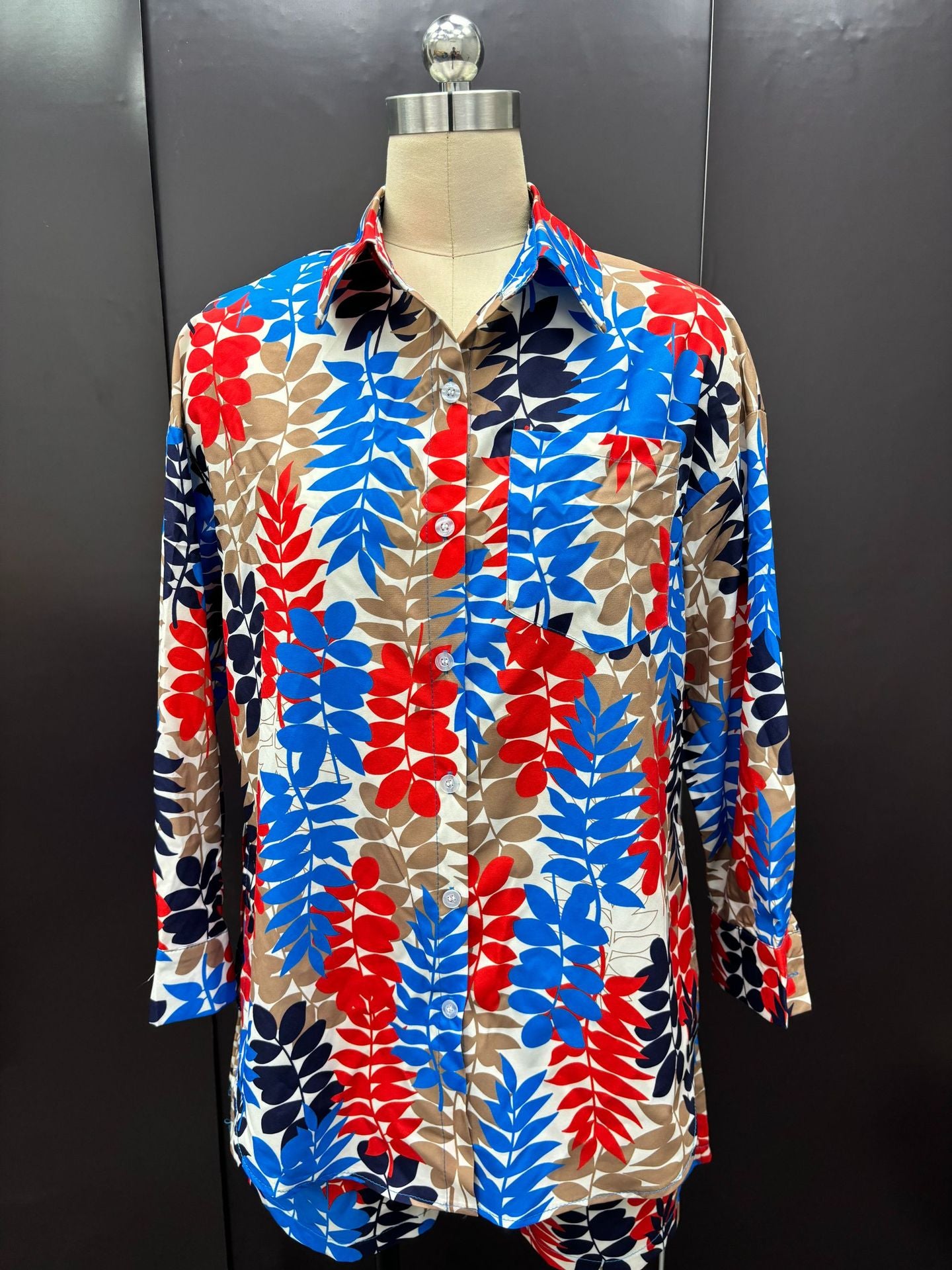 Fall Women Print Long Sleeve Shirt Shorts Women Two-Piece Set 10