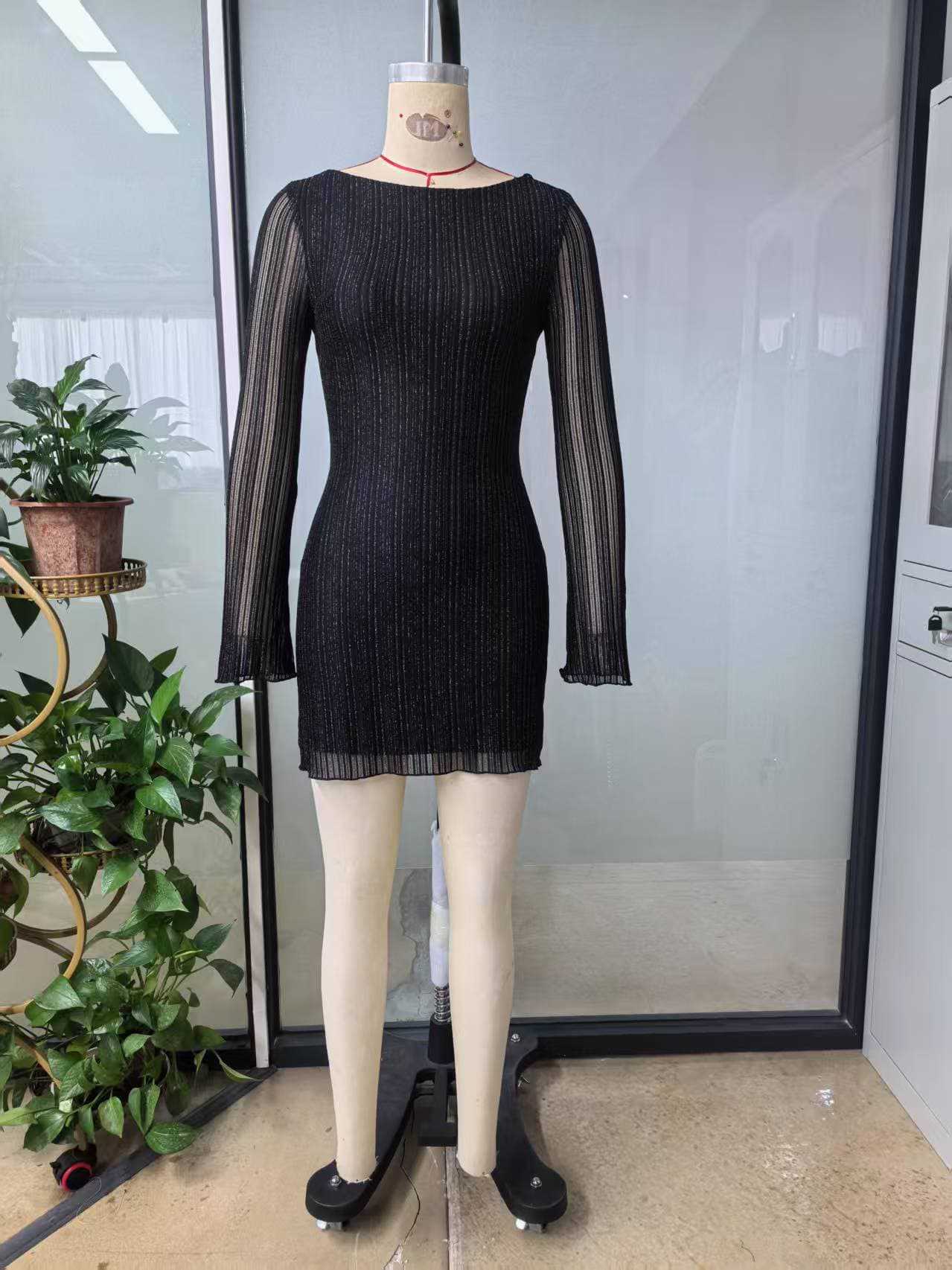 Women's mesh Low Back Bell Bottom sleeve short dress 8