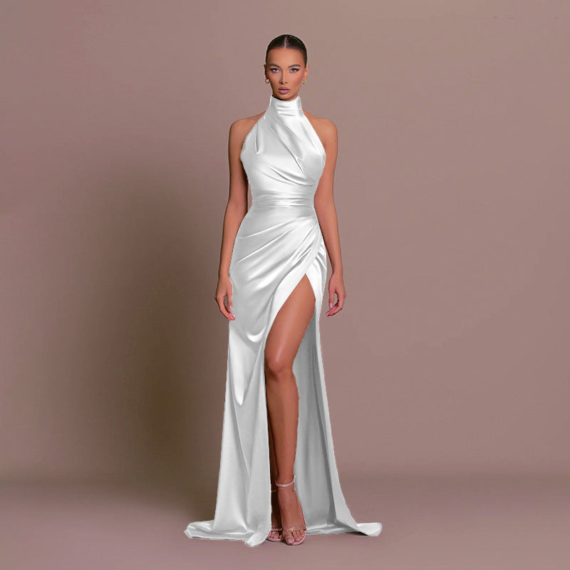 Chic Halter Neck Sleeveless Long Dress Slim Waist Mermaid Slit Evening Dress（Processing time need 3-6 days） 4