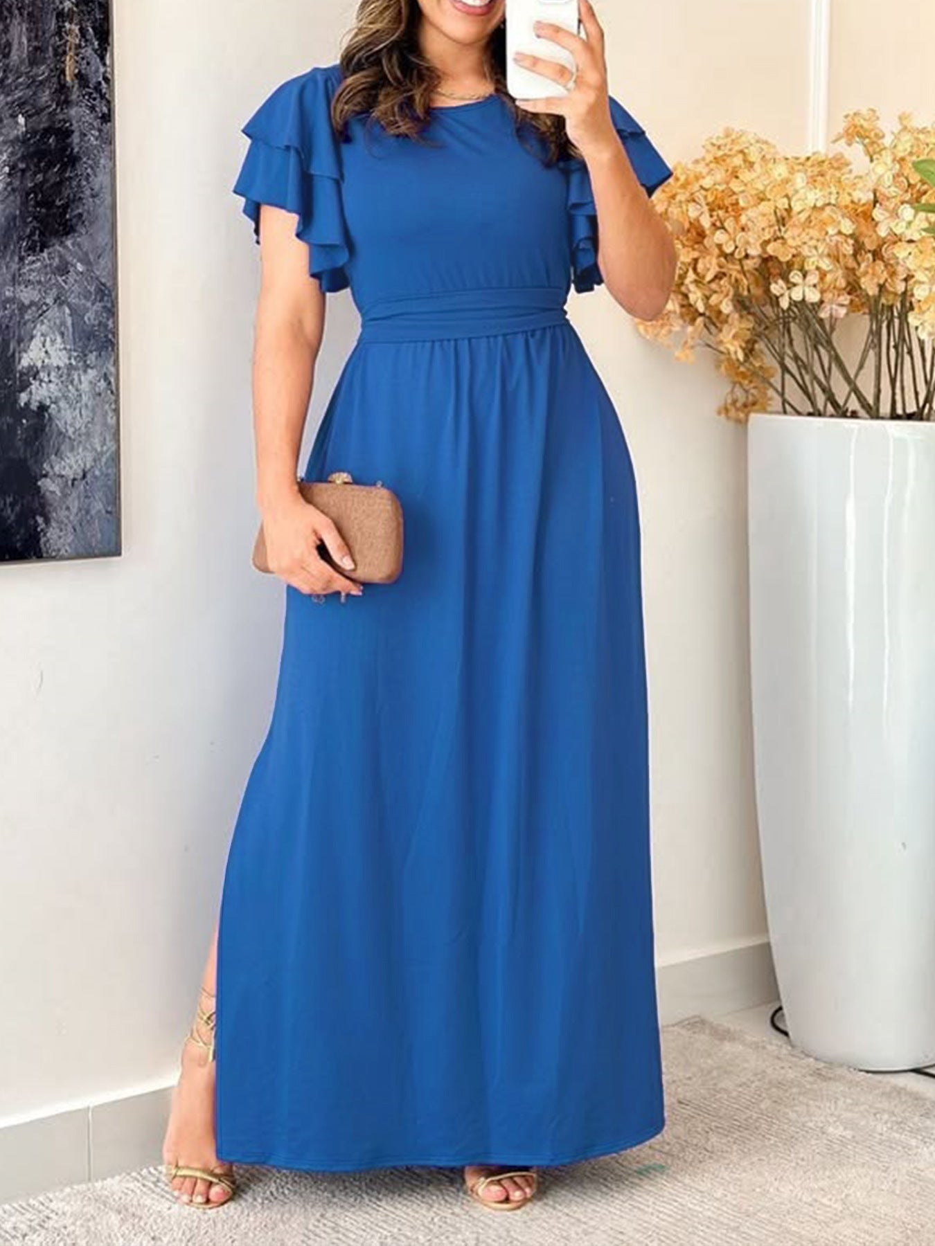Summer Plus Size Women’s Solid Color Casual Slit Elegant Dress 5