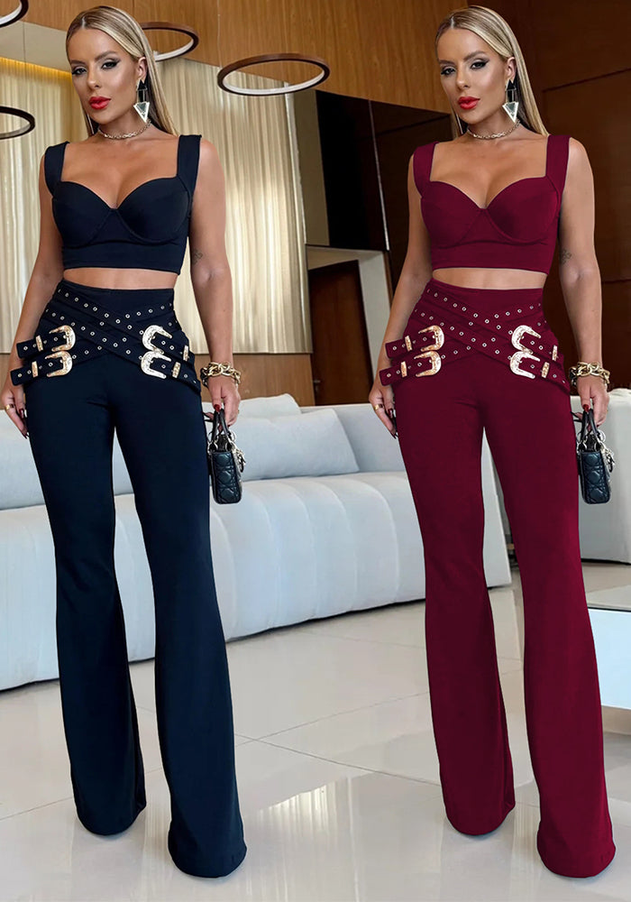 Women Sexy Casual Top and Two-Piece Pants Set