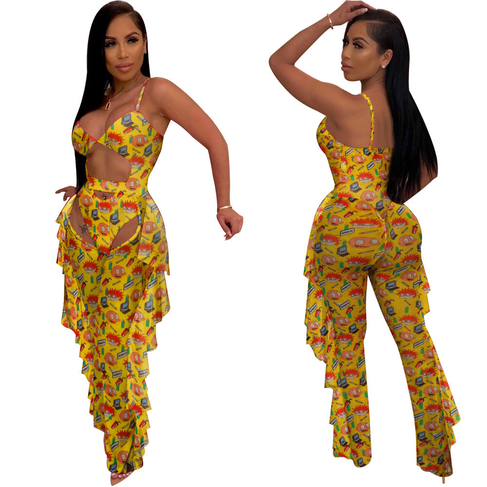 Women Sexy Solid Mesh Swimsuit Two-piece Set