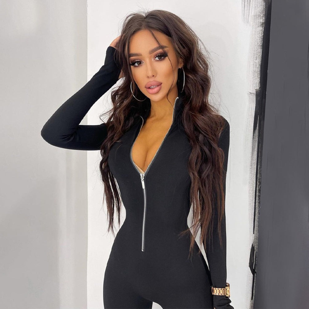 Women long-sleeved metal zipper sports Jumpsuit 7