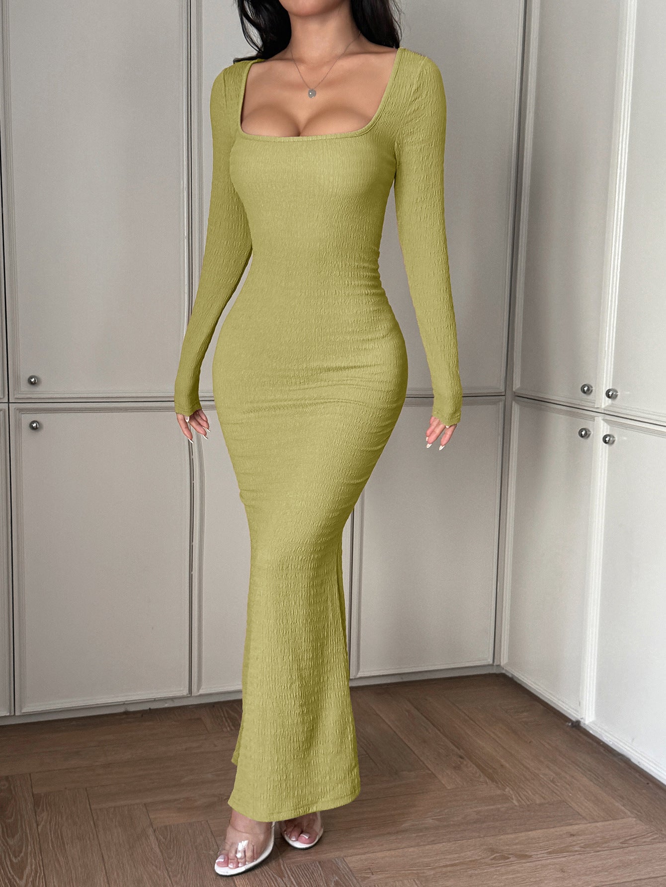 Women Sexy Style Solid Long Sleeve Dress 5
