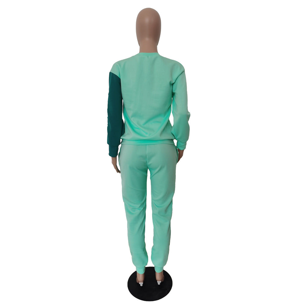 Women Casual Color Block Long Sleeve Printed Top and Pant Two Piece Set 15