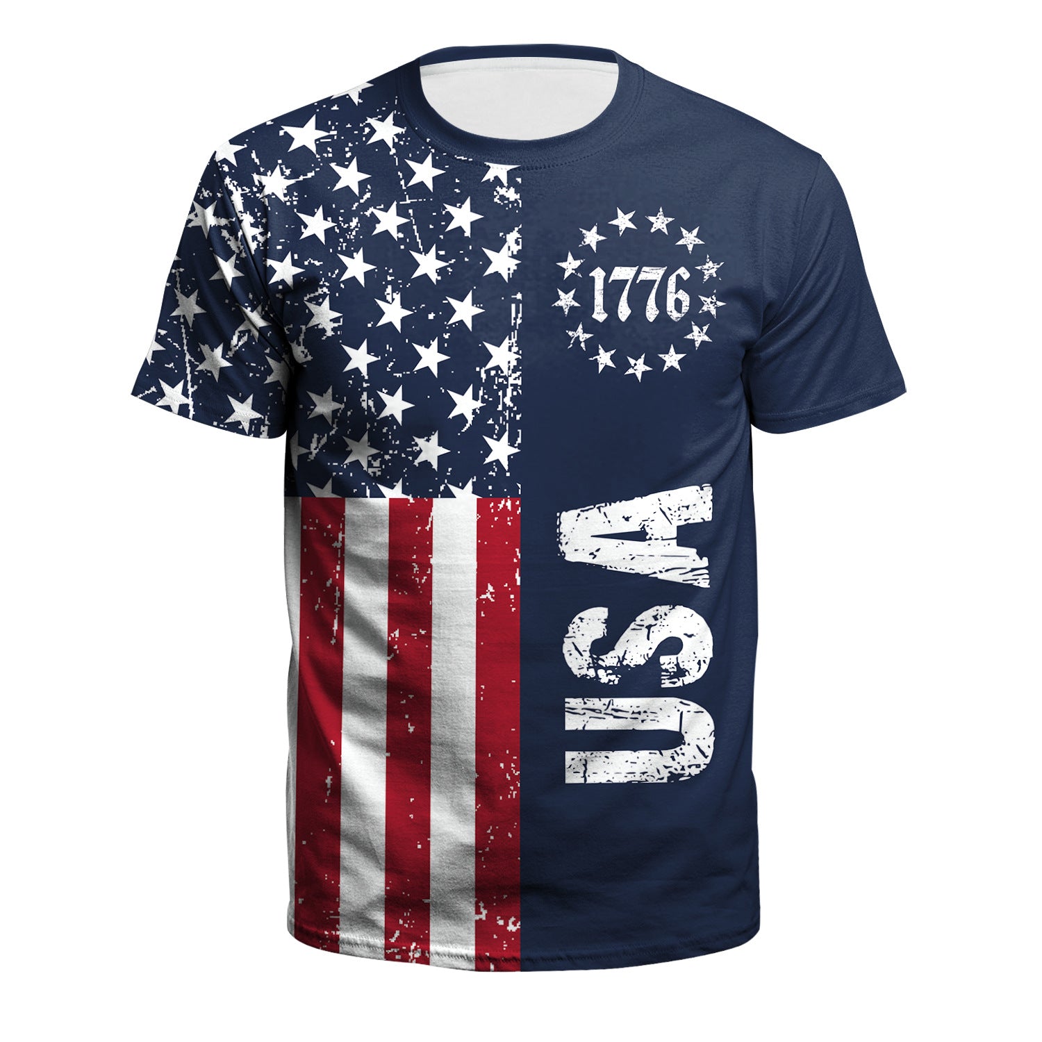 Men's American Flag Print T-Shirt Round Neck Short Sleeve Top 7