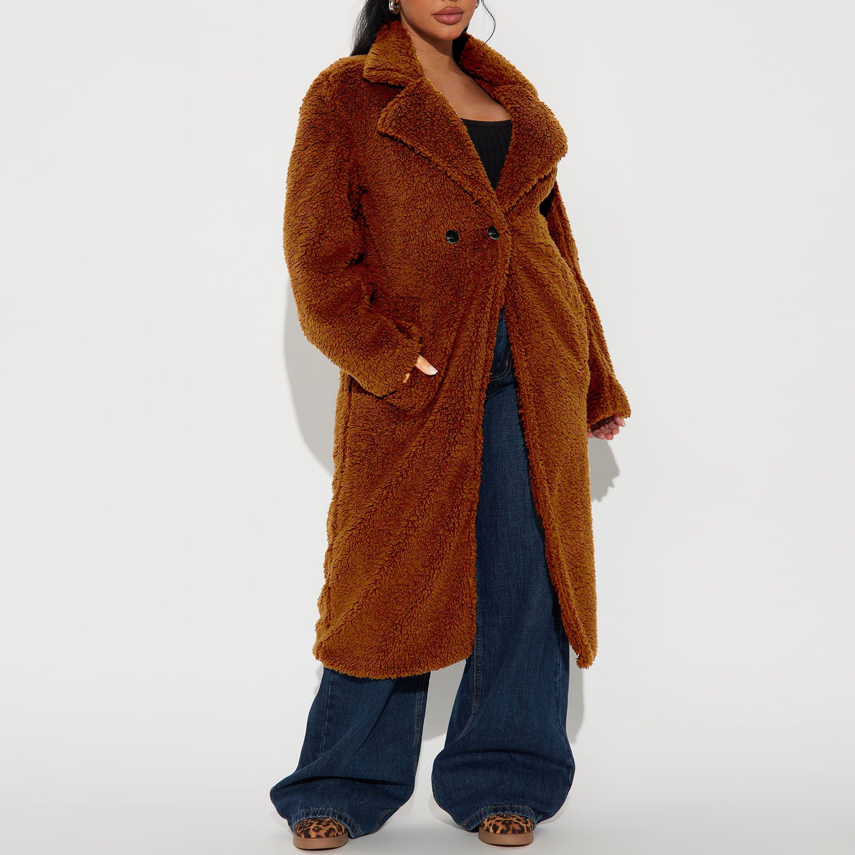 Autumn Winter Loose Faux Fur Long Trench Coat For Women 5