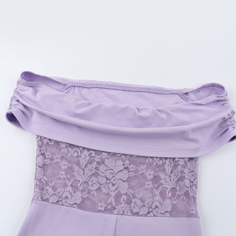 Women Strapless Off Shoulder Lace Patchwork Dress 17