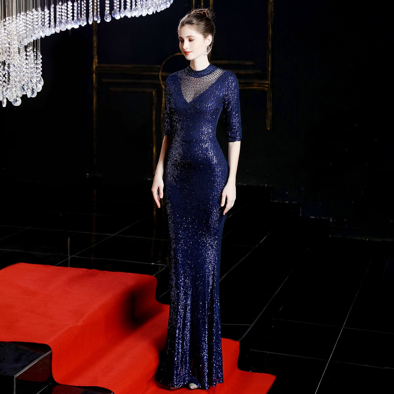 Winter Crystal Diamond Fishtail Evening Dress Long Formal Gown for Women 5