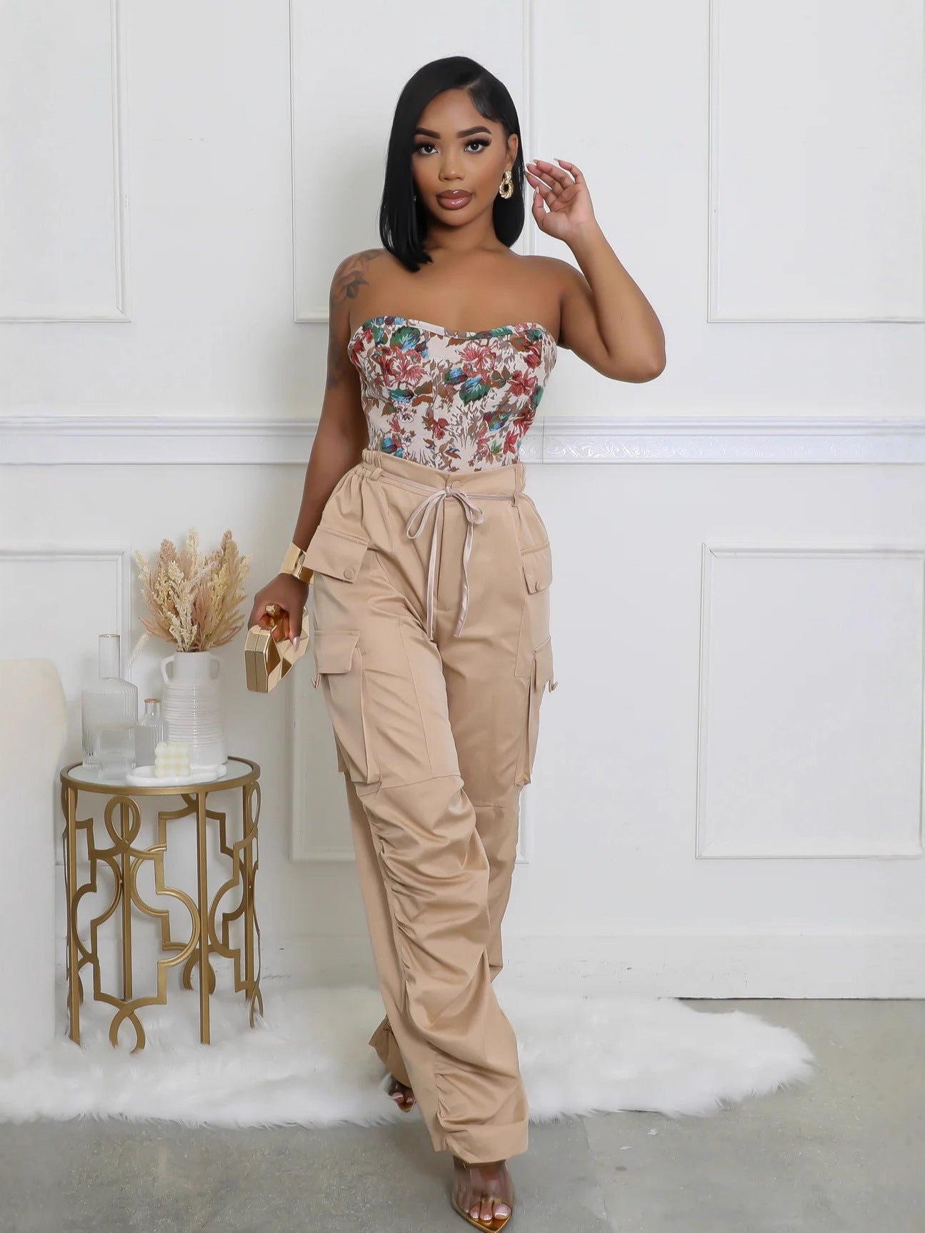 Women's Solid Color Multi-pocket Cargo Pants 4