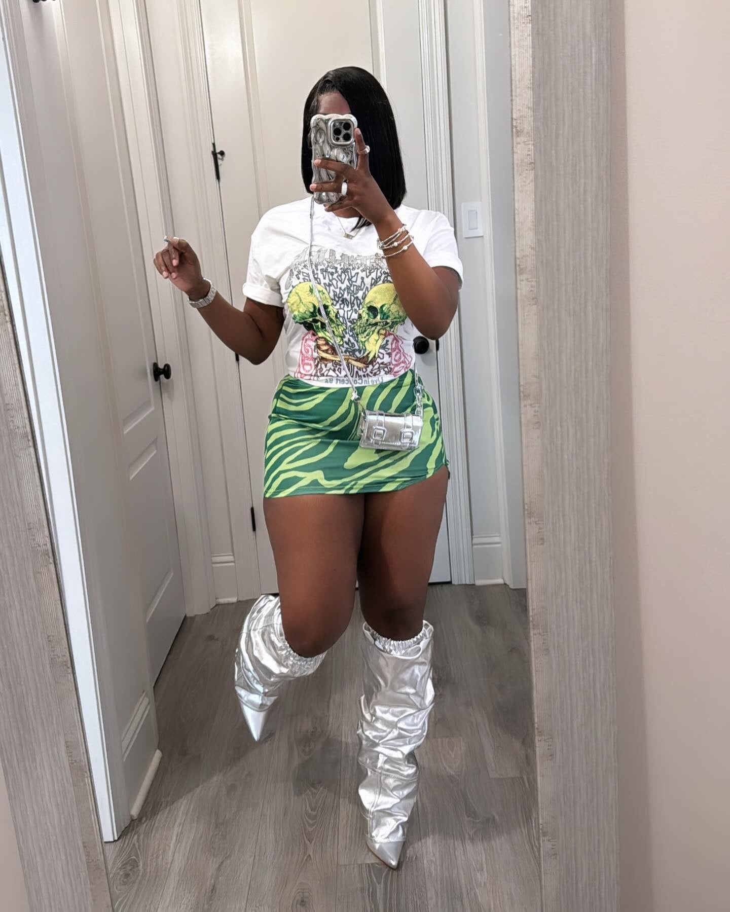 Women's Fashion Printed Short Sleeve Two Piece Skirt Set