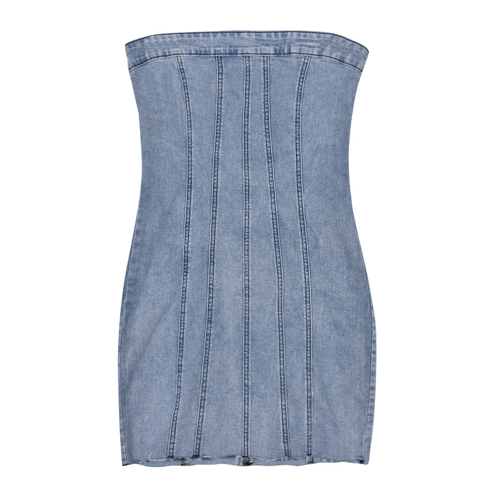 Spring Summer Sexy Strapless Denim Dress 12