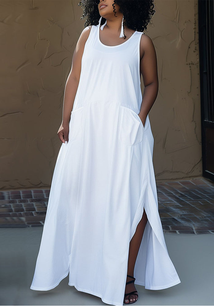 Plus Size Women Summer Pocket Sleeveless Round Neck Dress