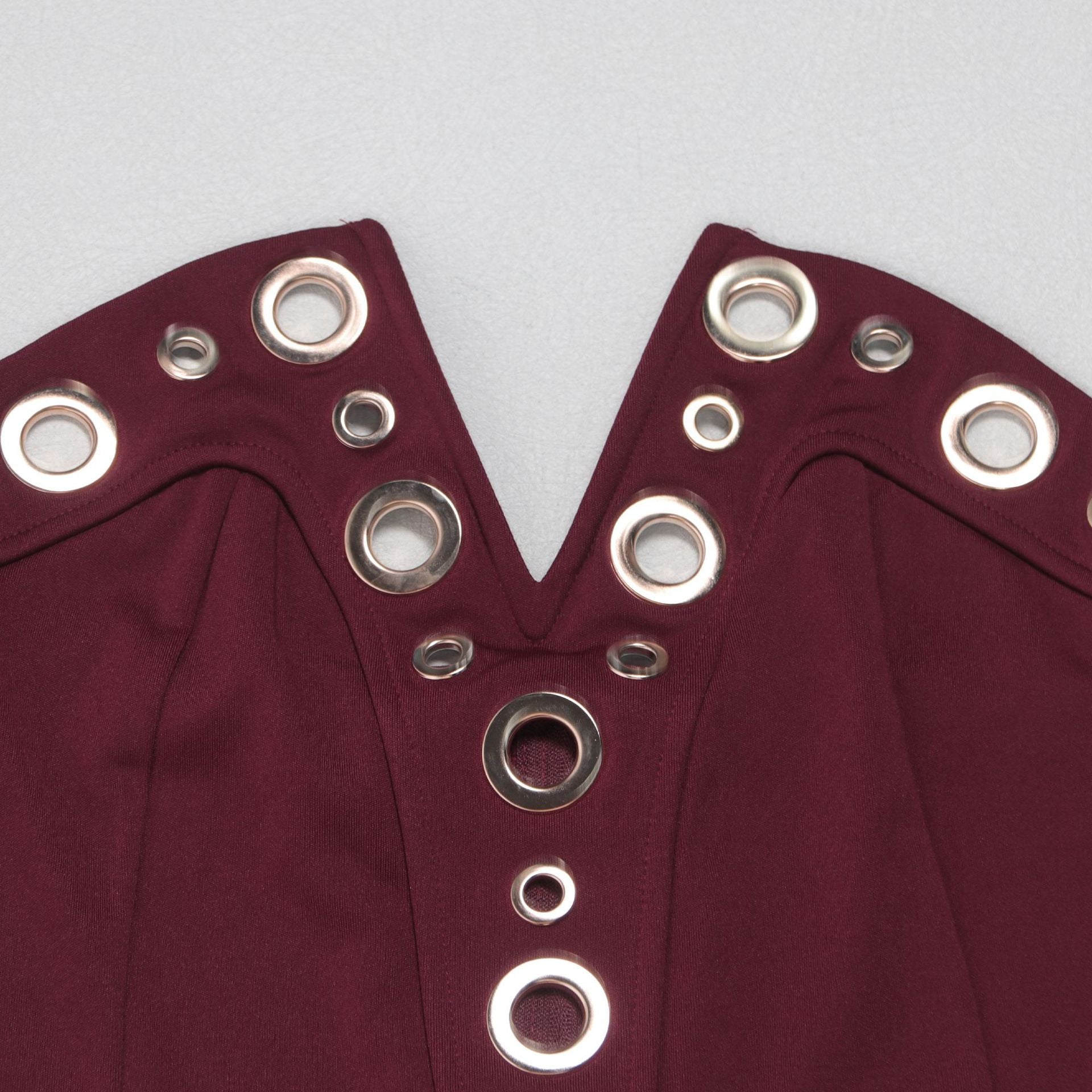 Women elegant elastic metal buckle decorated V-neck Top and Pants two-piece set 32