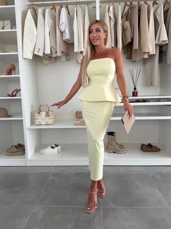 Spring Women's Clothing Strapless Sexy Split Fashion Two Piece Skirt Set 15