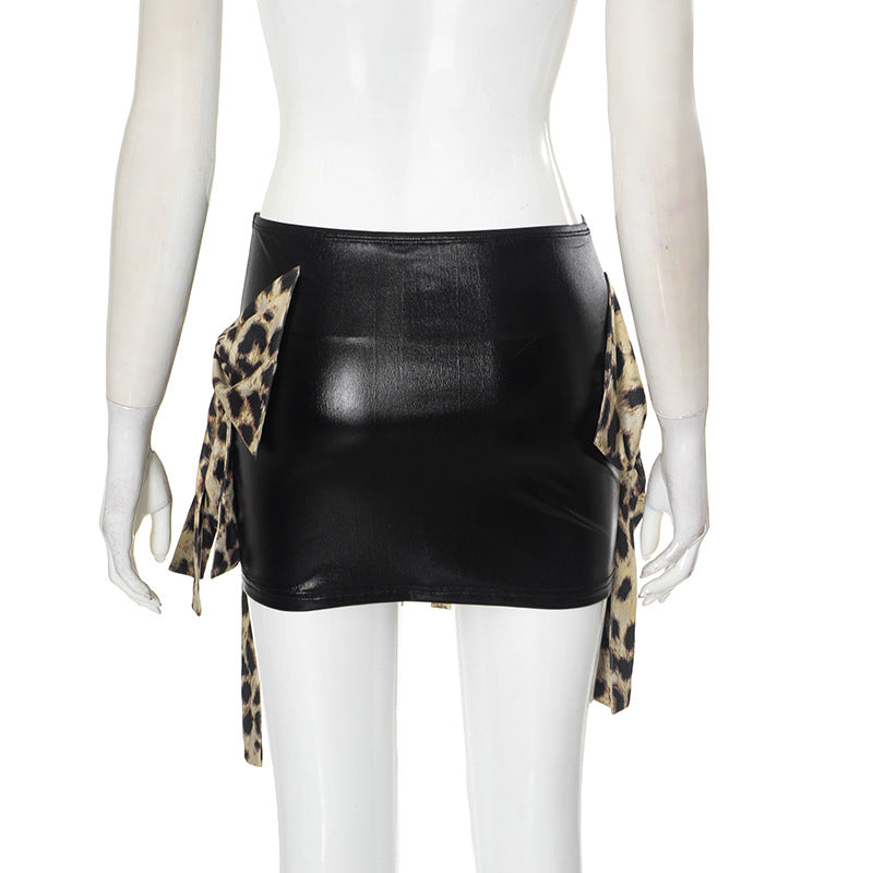 Women's Leopard Bow Decoration Slim Sexy Mini Skirt 7
