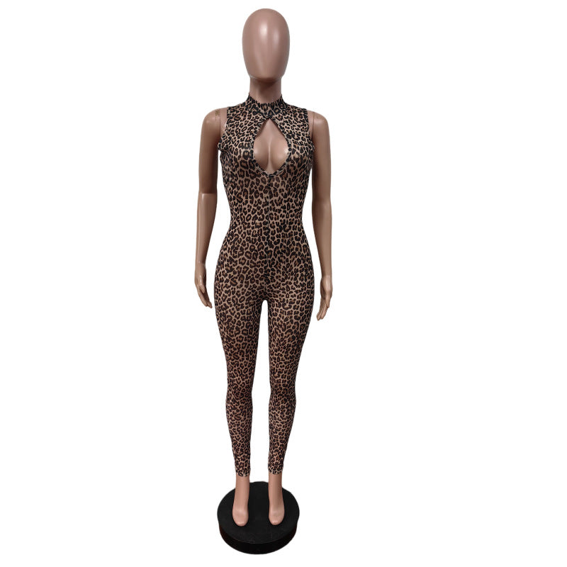 Women Leopard Stetchy Sleeveless Jumpsuit 5