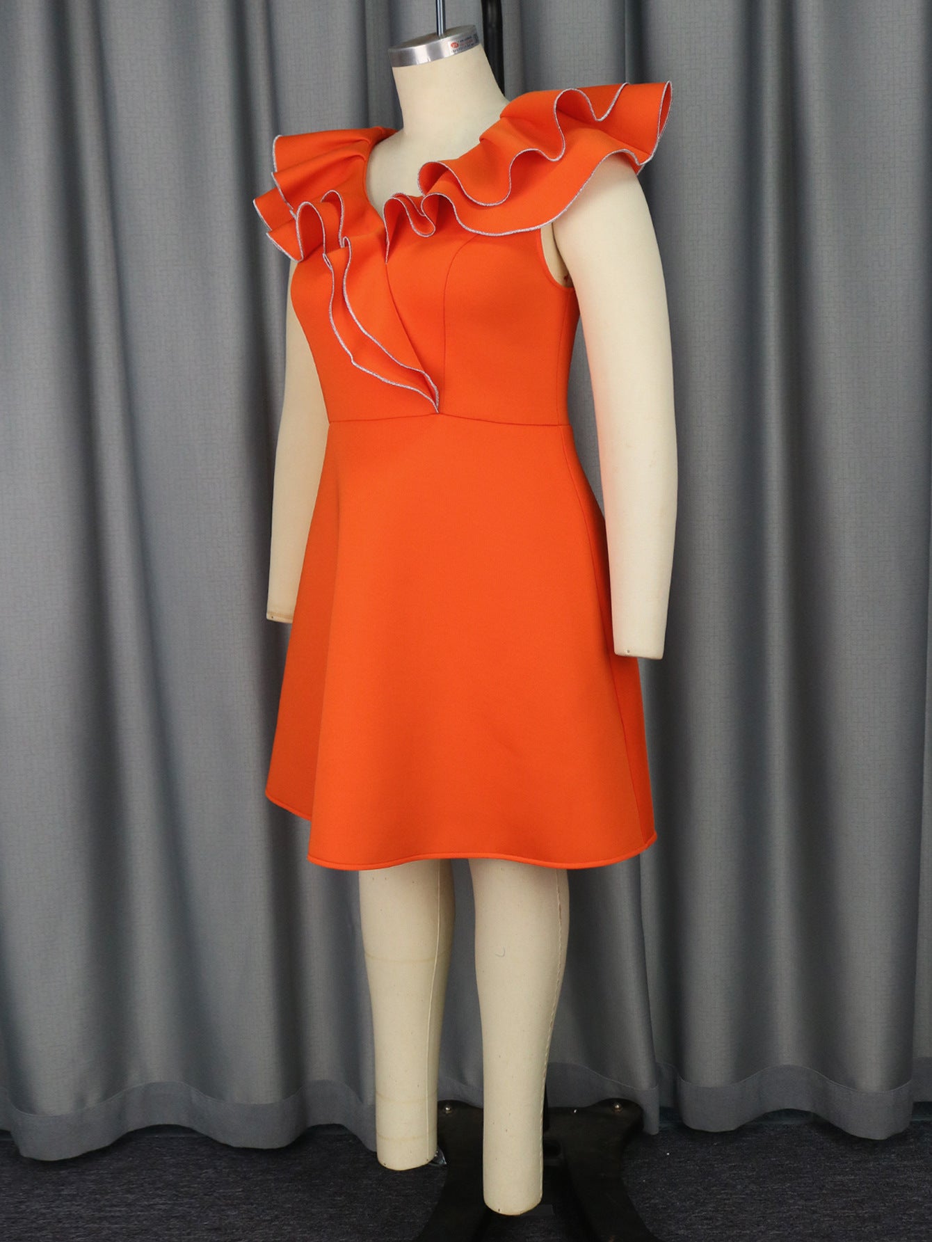 Women Summer V-neck Sleeveless Lotus Leaf Dress 5