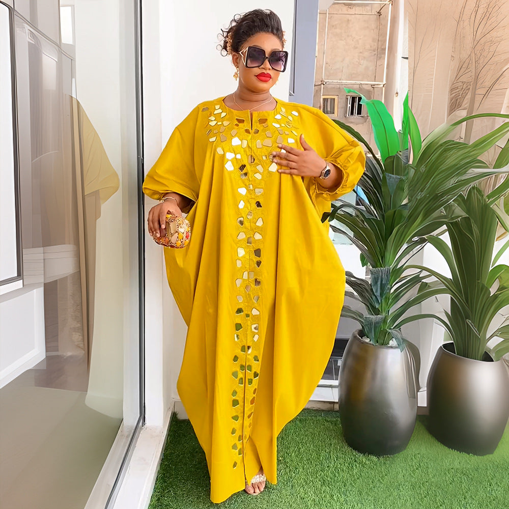 Beaded Long Dress African Women Plus Size Loose Robe 3