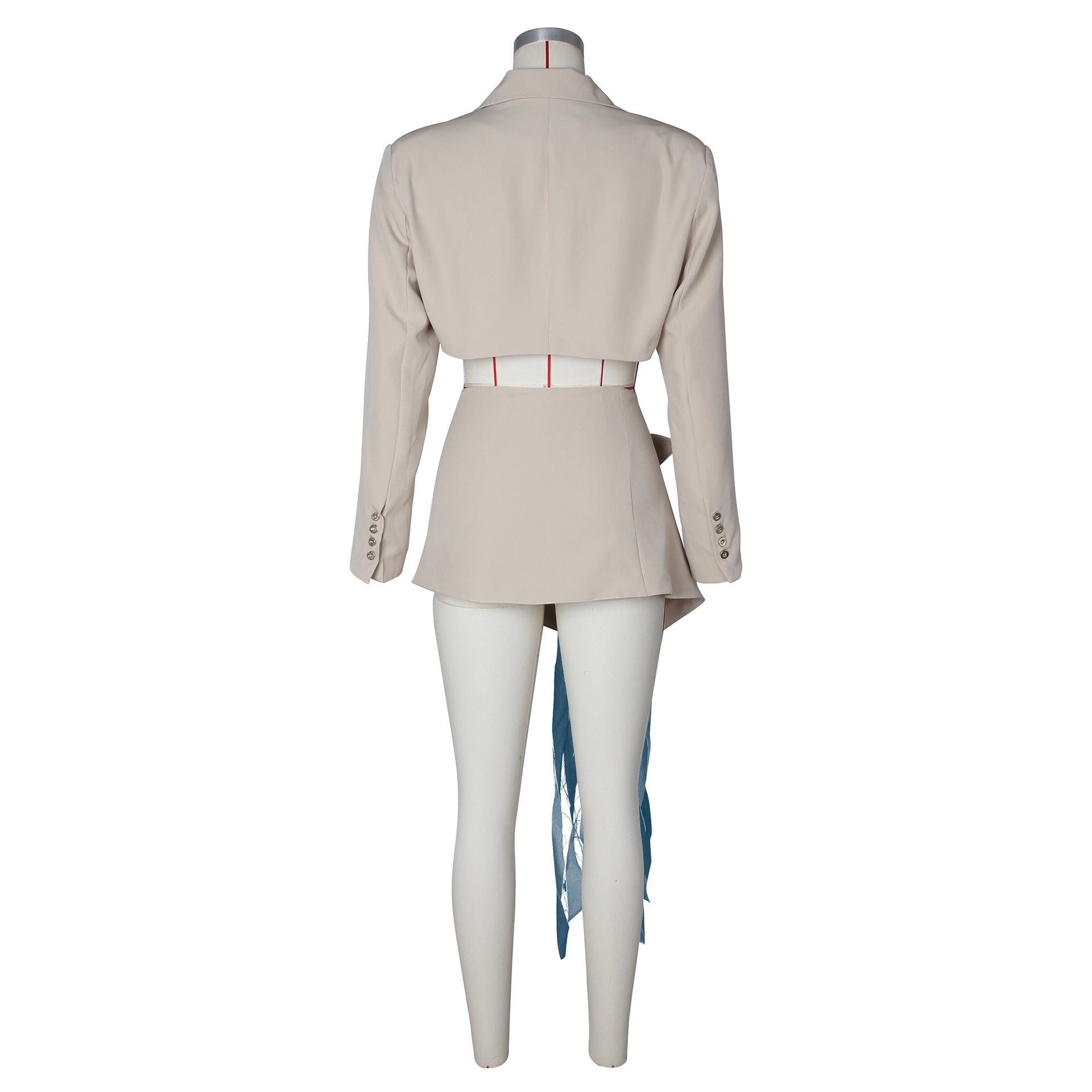 Autumn Women Sexy Crop Blazer Suit And Denim Lace-Up Skirt Two-piece Set 12