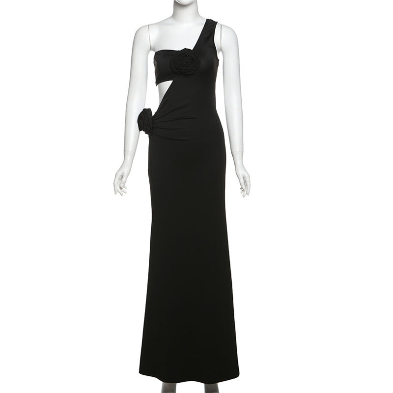 Spring Women’s Slash Shoulder Hollow Slim Floral Evening Dress 7