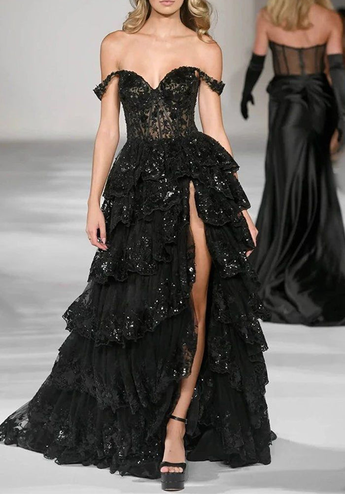 Off Shoulder Slit Formal Party Chic Evening Dress（processing time 7-8 days）