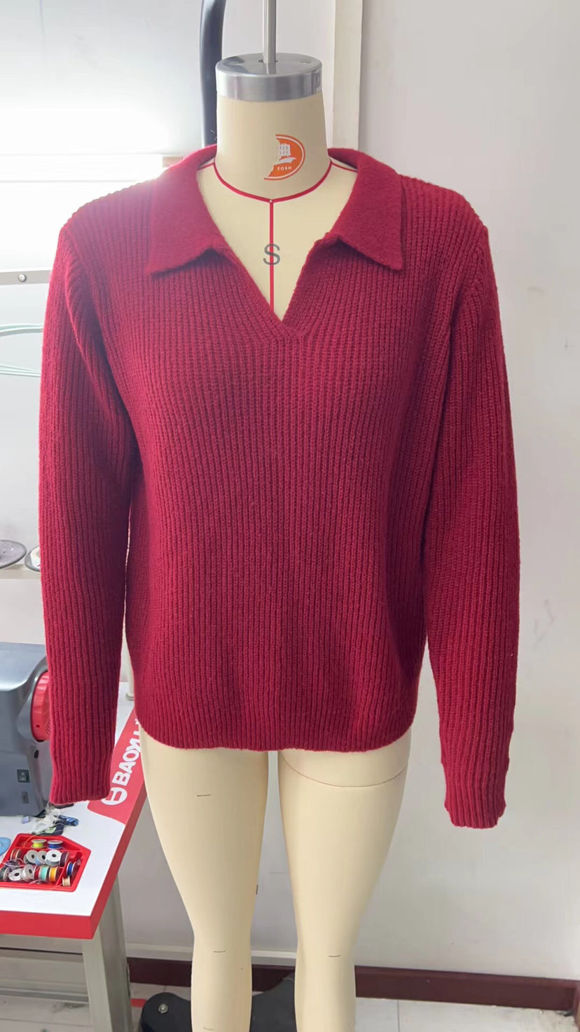 Women Turndown Collar Round Neck Sweater 23