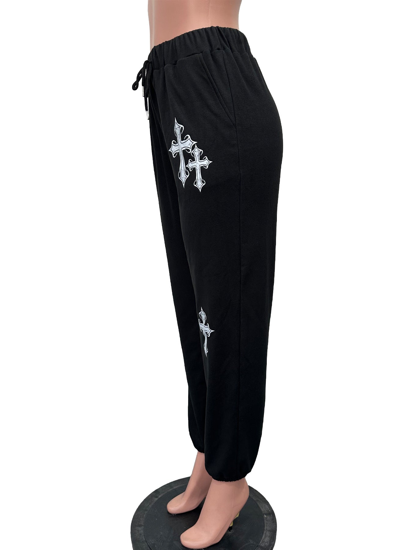 Women's Printed Velvet Pocket Drawstring Sports Tight Pants 4