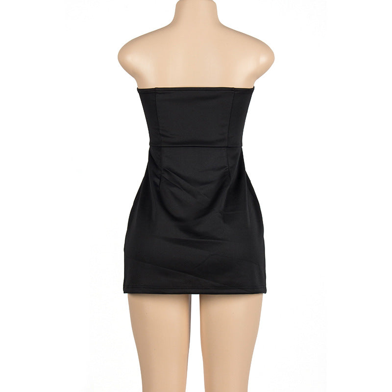 Summer Solid Color Sleeveless Sexy Strapless Slim High Waist Short Dress 9