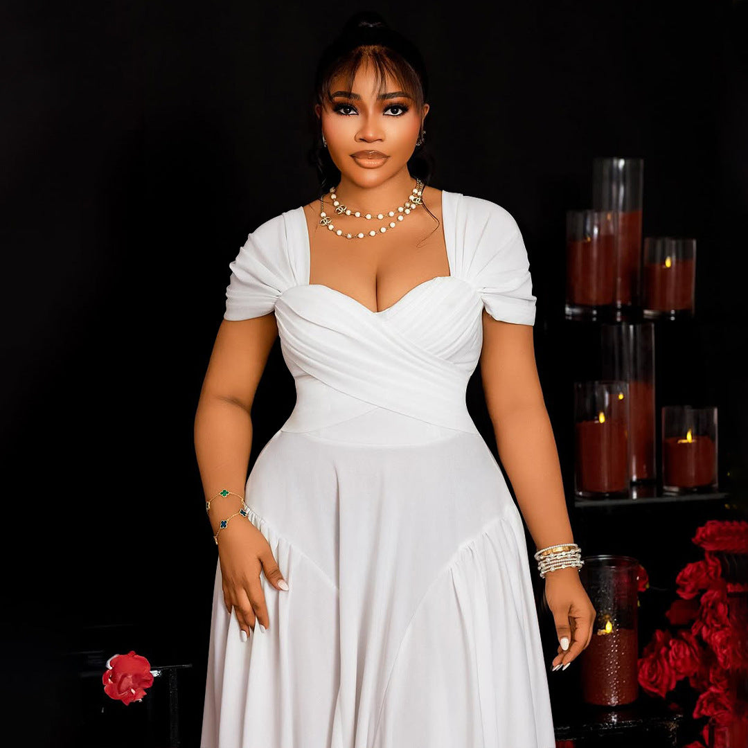 Plus Size Women's Fashion Elegant Square Neck Slim Waist A-line Long Dress 8