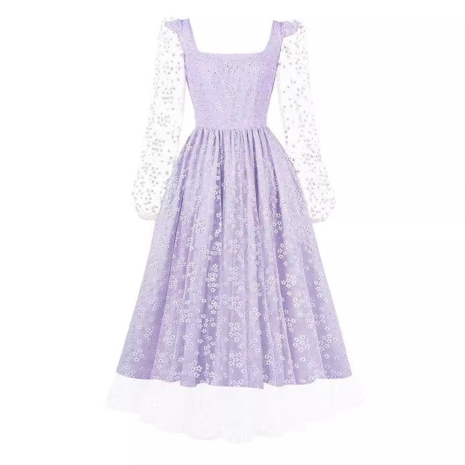 Women French retro long sleeve dress 9